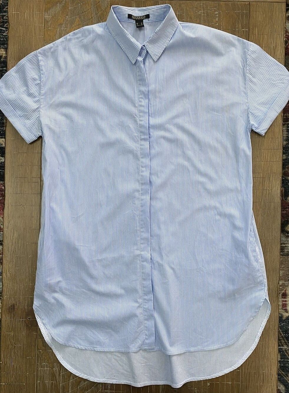 REVAMPED Premium Collection Blue & White Striped High-Low Tunic Shirt Dress - M